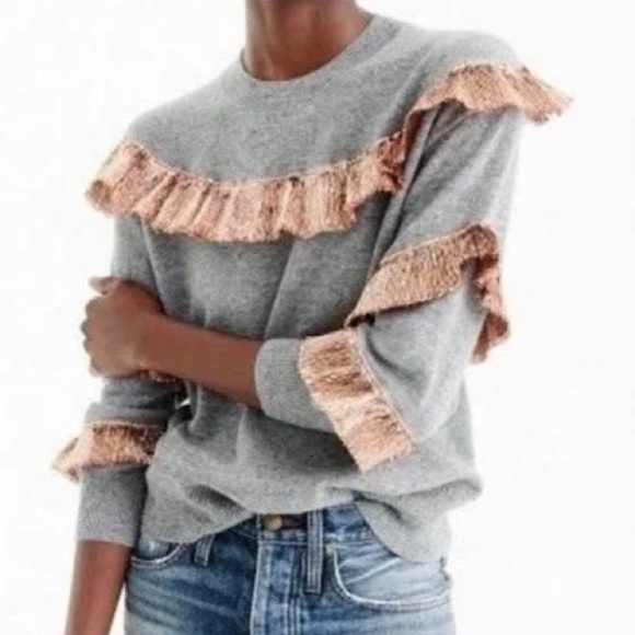 J.Crew Cashmere Sweater Lamé‎ Fringe Heather Gray XS - Picture 1 of 16